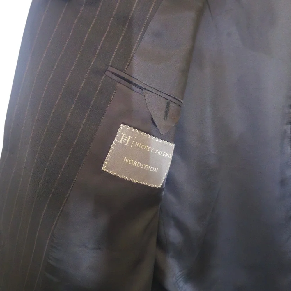 Hickey Freeman Nordstrom Custom 40R Charcoal Pin Worsted Wool Madison Blazer